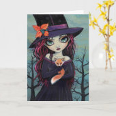 にやけた狐の魔女と赤い狐のカード カード (黄色い花)