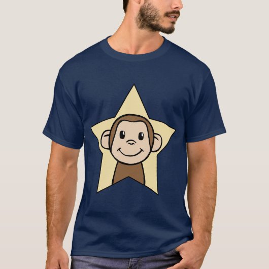 にやにや笑いのスマイルの星を持つかわいい漫画の切り貼り芸術猿 Tシャツ (正面)
