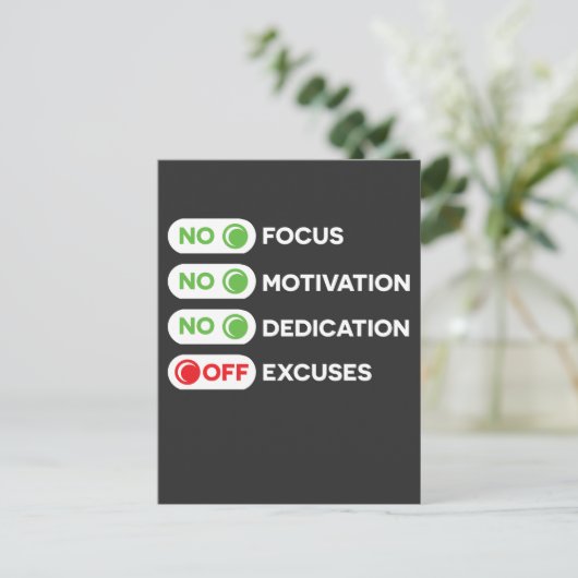 ~にやる気を起こさせる対するモチベーション献身の言い訳に焦点を合わせる ポストカード (スタンド正面)