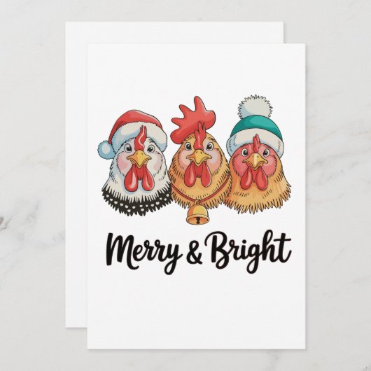 にわとりの楽しいクリスマスファームホリデー シーズンカード (正面/裏面)
