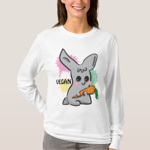 にんじんのフード付のビーガンの灰色のかわいいバニー Tシャツ