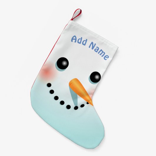 にんじんの鼻を持つかわいい微笑の雪だるま スモールクリスマスストッキング (正面 (吊り時))