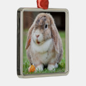 にんじん草の中の可愛い耳の垂れたウサギ メタルオーナメント (右)