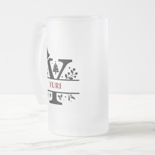 ~に対するクリスマス・モノグラム文字Yアルファベット名 フロストグラスビールジョッキ (正面左)