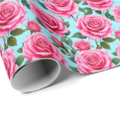 ～に対する鮮やかなピンクのバラパターン（の模様が）あるス ラッピングペーパー (ロールコーナー)
