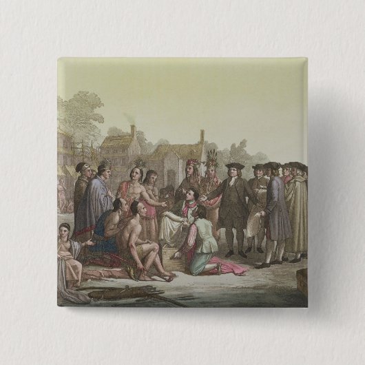 に導く条約を交渉しているウィリアム・ペン 缶バッジ (正面)