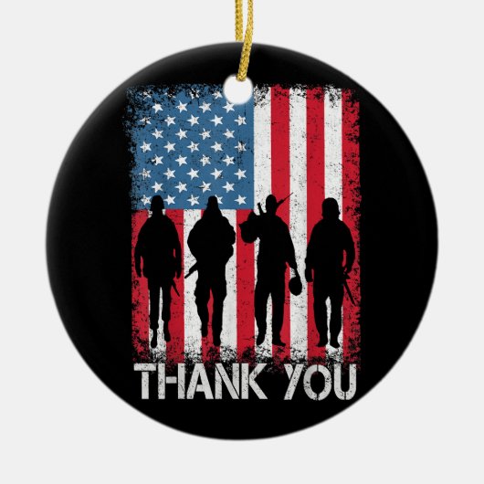 ～に感謝するアメリカ愛国国旗 セラミックオーナメント (正面)