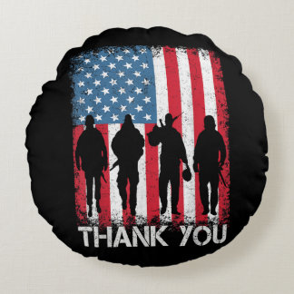 ～に感謝するアメリカ愛国国旗 ラウンドクッション