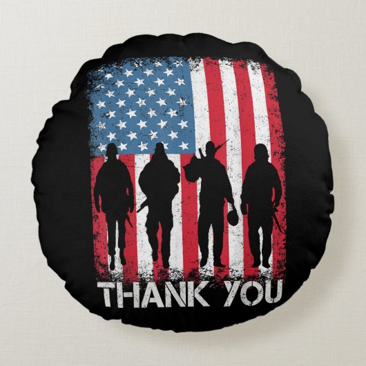 ～に感謝するアメリカ愛国国旗 ラウンドクッション (正面)