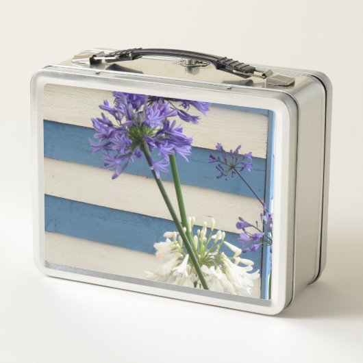 に白と白のネギの花をストライプ付ける メタルランチボックス (裏面)