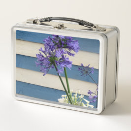 に白と白のネギの花をストライプ付ける メタルランチボックス