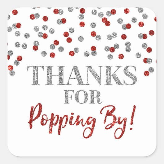 ～に飛び込む感謝してい銀赤紙吹雪 スクエアシール (正面)