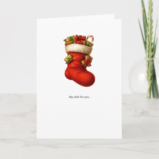 ぬいぐるみが入った靴下のホリデーカード カード (正面)