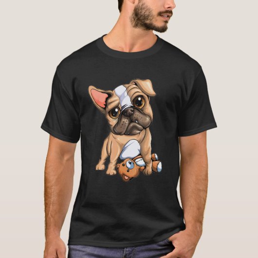 ぬいぐるみとパグの犬好きさん Tシャツ (正面)