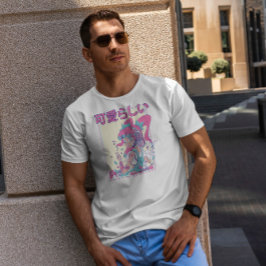 ぬいぐるみのおもちゃつき可愛いアニメ少女 Tシャツ