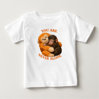 ぬいぐるみのモンキーと一緒の可愛い赤ちゃん猿のPunch - ベビーTシャツ