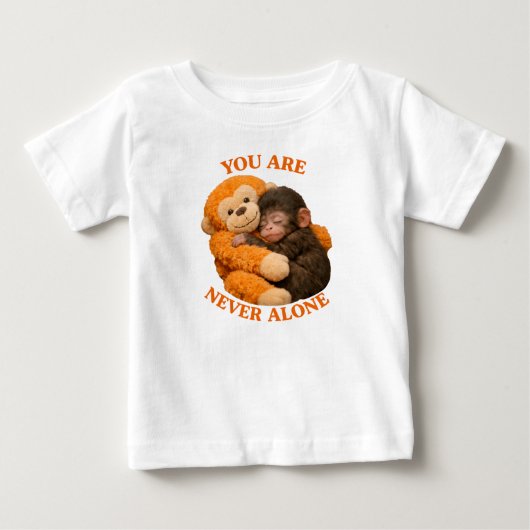 ぬいぐるみのモンキーと一緒の可愛い赤ちゃん猿のPunch - ベビーTシャツ (正面)