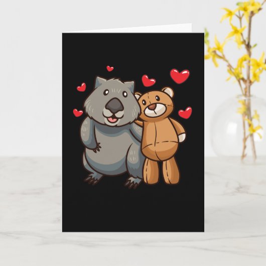 ぬいぐるみの付いたウォンバット カード (黄色い花)