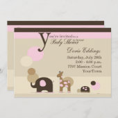 ぬいぐるみの女の子のベビーシャワー 招待状 (正面/裏面)