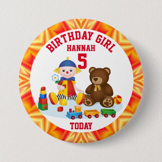 ぬいぐるみパーソナライズされたと子どもの年齢 缶バッジ (正面)