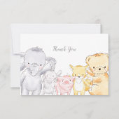 ぬいぐるみ動物の赤ちゃんシャワー散水 サンキューカード (正面)