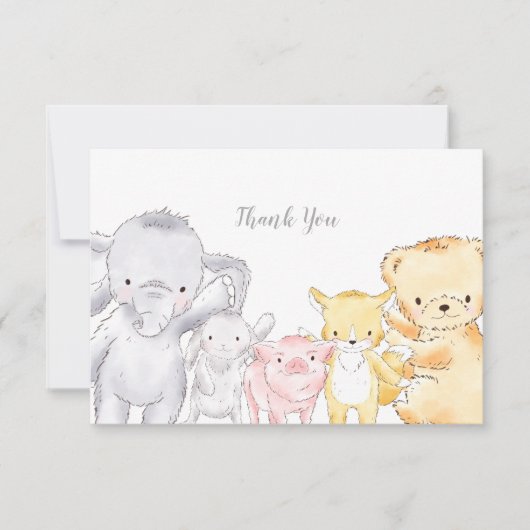 ぬいぐるみ動物の赤ちゃんシャワー散水 サンキューカード