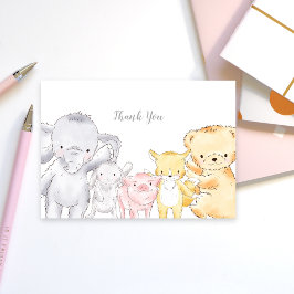 ぬいぐるみ動物の赤ちゃんシャワー散水 サンキューカード