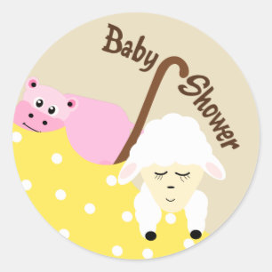ぬいぐるみ動物ヒッポ&ラムベビーシャワーステッカー ラウンドシール