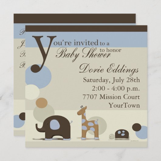 ぬいぐるみ動物ベビーシャワー招待状 招待状 (正面/裏面)