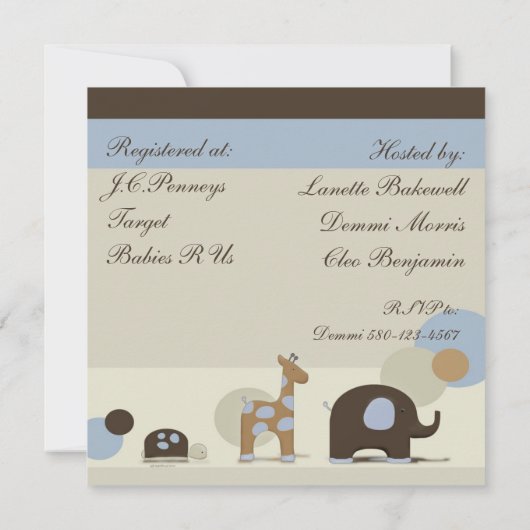 ぬいぐるみ動物ベビーシャワー招待状 招待状 (裏面)