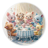 ぬいぐるみ動物茶パーティー水彩 セラミックノブ (正面)