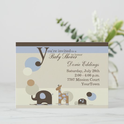 ぬいぐるみ男の赤ちゃんシャワー招待状 招待状 (スタンド正面)