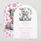 ぬいぐるみ テディベア パッチワーク 女の子 絵本 赤ちゃんのための 招待状 (正面/裏面)