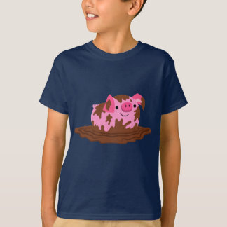 ぬかるみの子どもTシャツを着たかわいいマンガ豚 Tシャツ