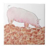 ぬかるみ色の動物おもしろいアートのかわいいピンクの豚 タイル (正面)