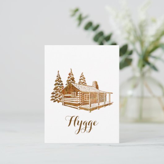 ぬくぬくとしたログキャビン - ヒュッゲ またはあなた自身のテキスト ポストカード (スタンド正面)