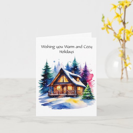 ぬくもりのキャビン パーソナライズされたグリーティングカード カード (黄色い花)