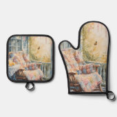 ぬくもりのポーチ　クイールトとレモネードのチャーム 鍋つかみ&鍋敷きセット (正面)