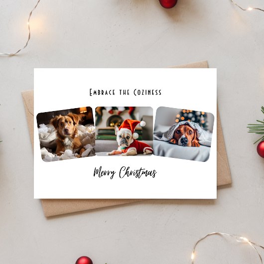 ぬくもりを感じる クリスマスのペット写真コラージュ シーズンカード