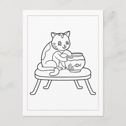 ぬりえねこちゃんと水槽 | 子供用アクティビティカード ポストカード (正面)