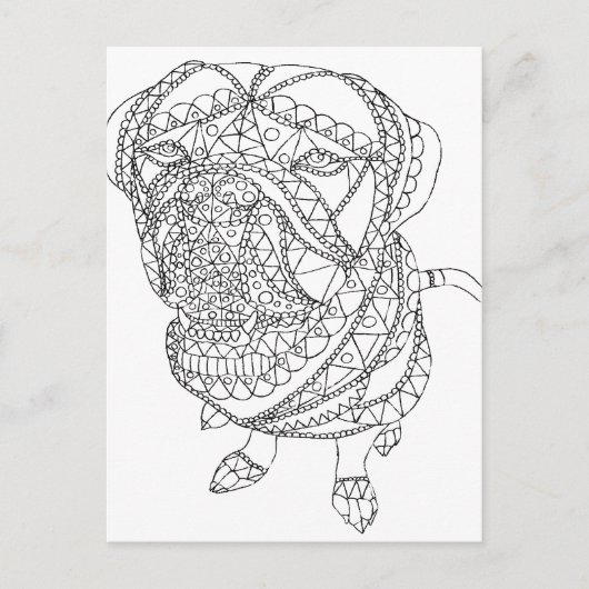 ぬりえブックドッグ座り着色可能スケッチ ポストカード (正面)