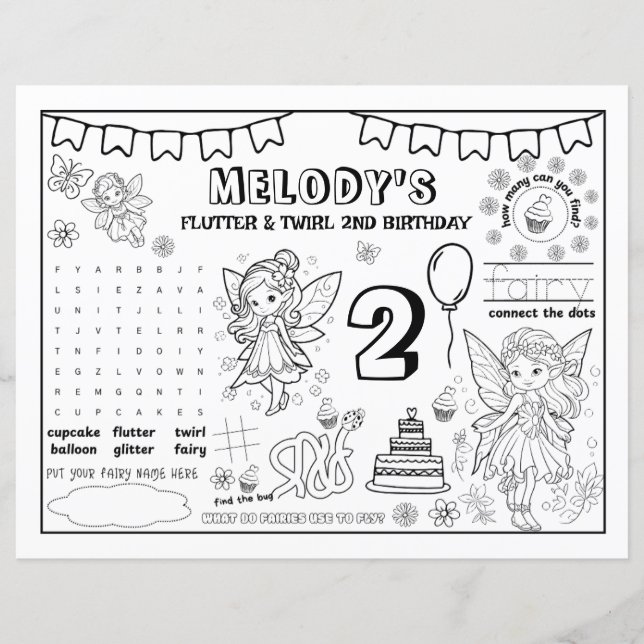 ぬりえブック フェアリー 2歳の誕生日 ペーパーシート (正面)