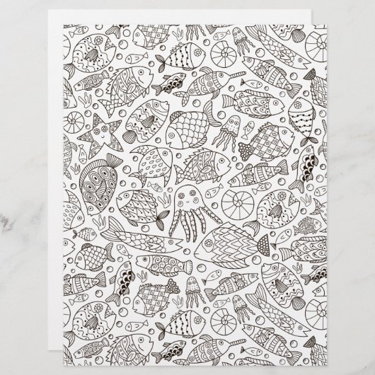 ぬりえページ水泳魚スクラップブック紙 (正面/裏面)