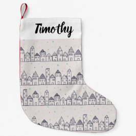 ぬりえページ雪のクリスマスビレッジ スモールクリスマスストッキング