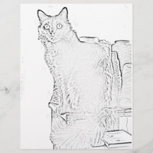 ぬりえページ – 糸のスプール入り猫