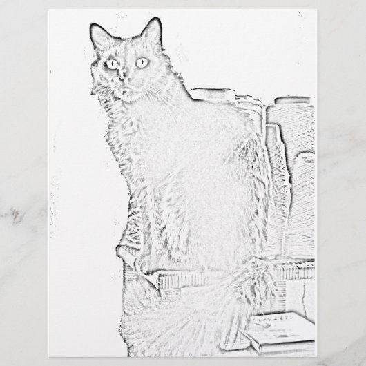 ぬりえページ – 糸のスプール入り猫 (正面)