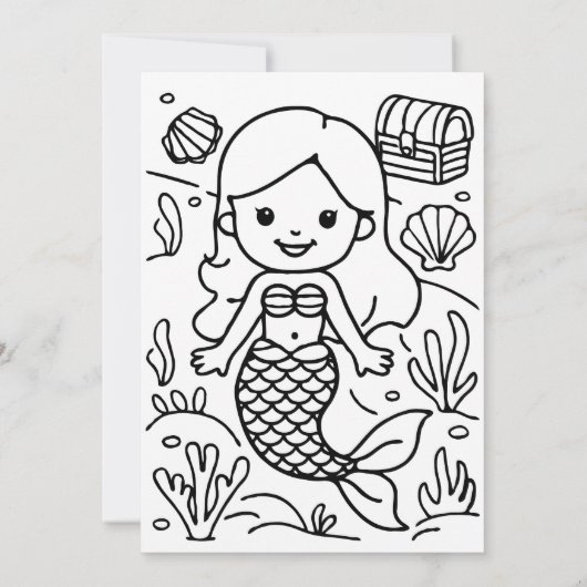 ぬりえ　人魚のページ　子供のアクティビティ サンキューカード (裏面)