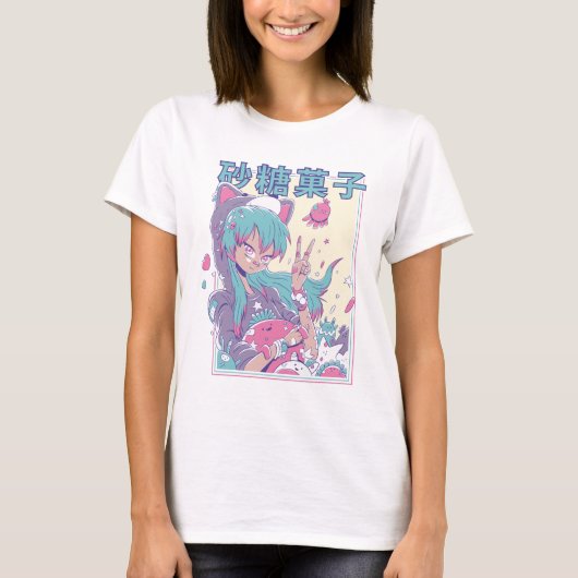 ぬりめでかわいいアニメの少女 Tシャツ (正面)
