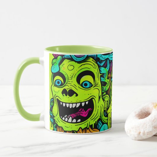 ぬるま不気味した緑のモンスターパターンマグ マグカップ (ドーナツ)