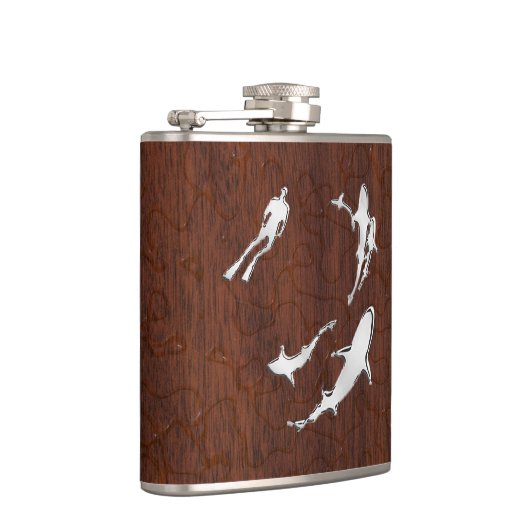 ぬれたマホガニーのプリントのクロムダイバーnの鮫 フラスク (右)